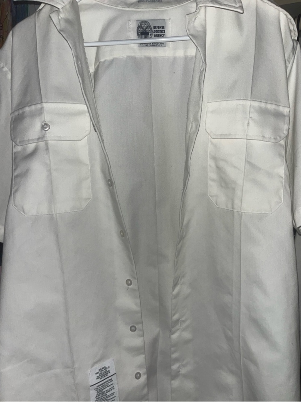 Defense Logistics Agency Men's White Short-Sleeve Utility Button-Down Shirt.